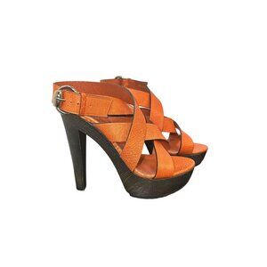 Gucci Orange Strappy Leather Platform High Heel Sandals Size 5.5